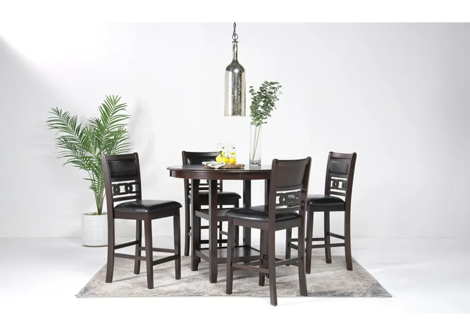 Gia Round Counter Height Dining Table & 4 Stools in Dark Brown