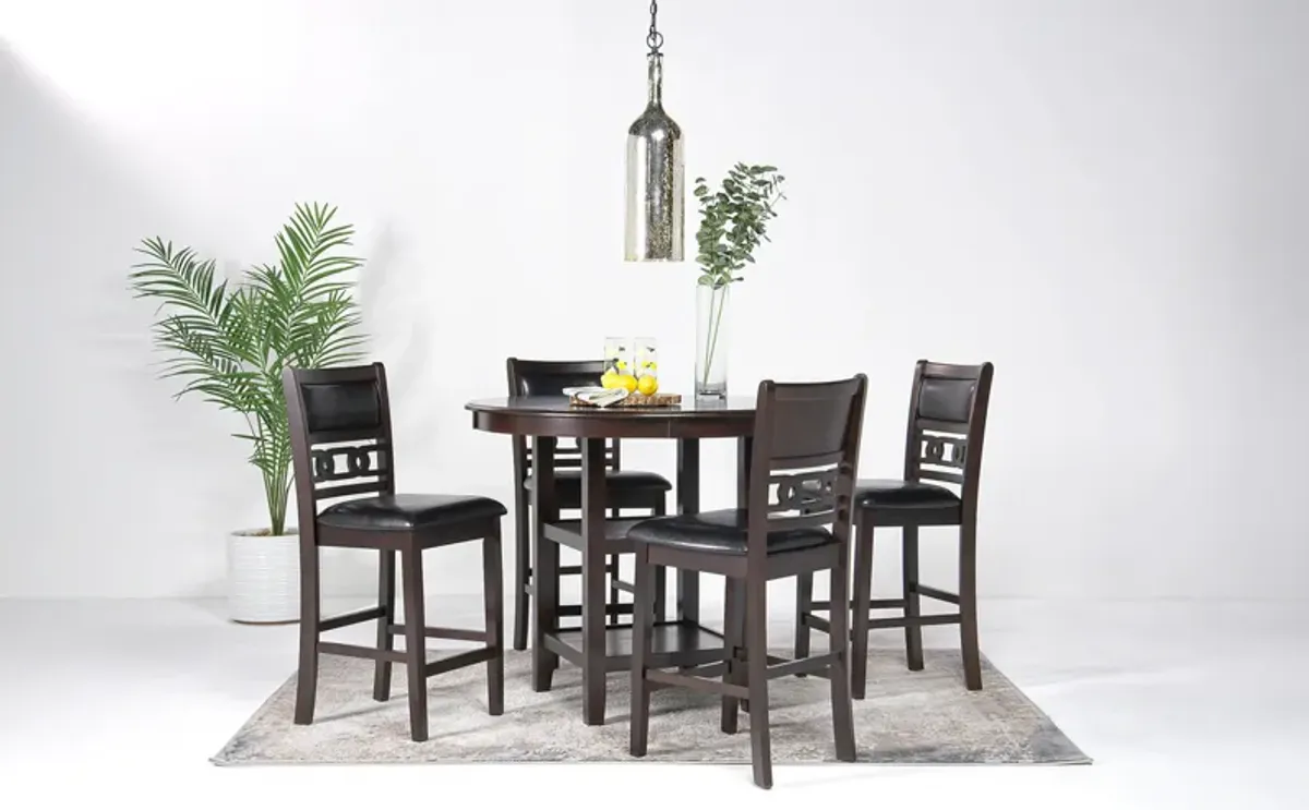 Gia Round Counter Height Dining Table & 4 Stools in Dark Brown