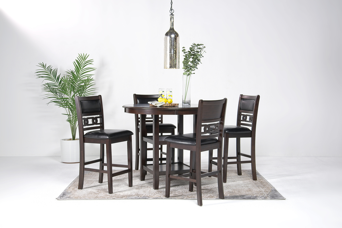 Gia Round Counter Height Dining Table & 4 Stools in Dark Brown