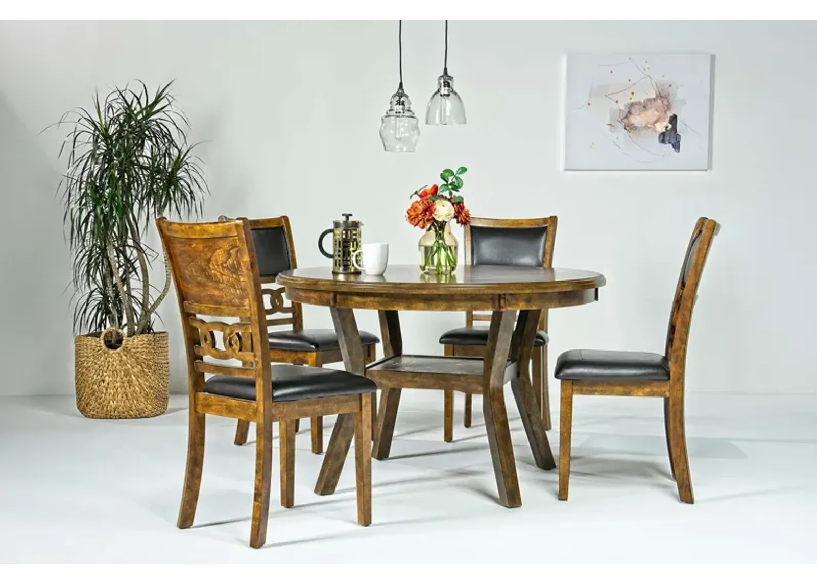 Gia Round Dining Table & 4 Chairs in Light Brown