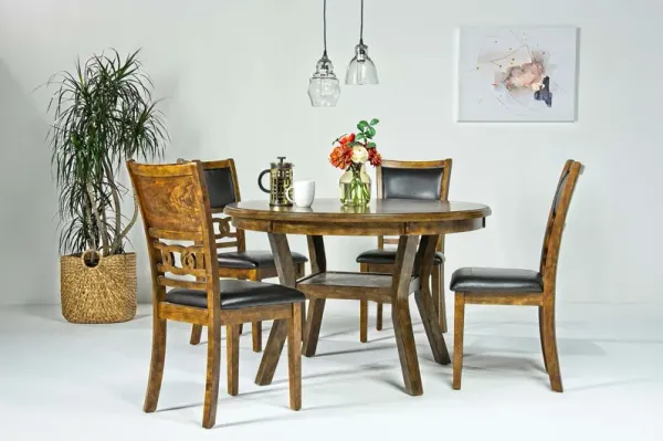 Gia Round Dining Table & 4 Chairs in Light Brown