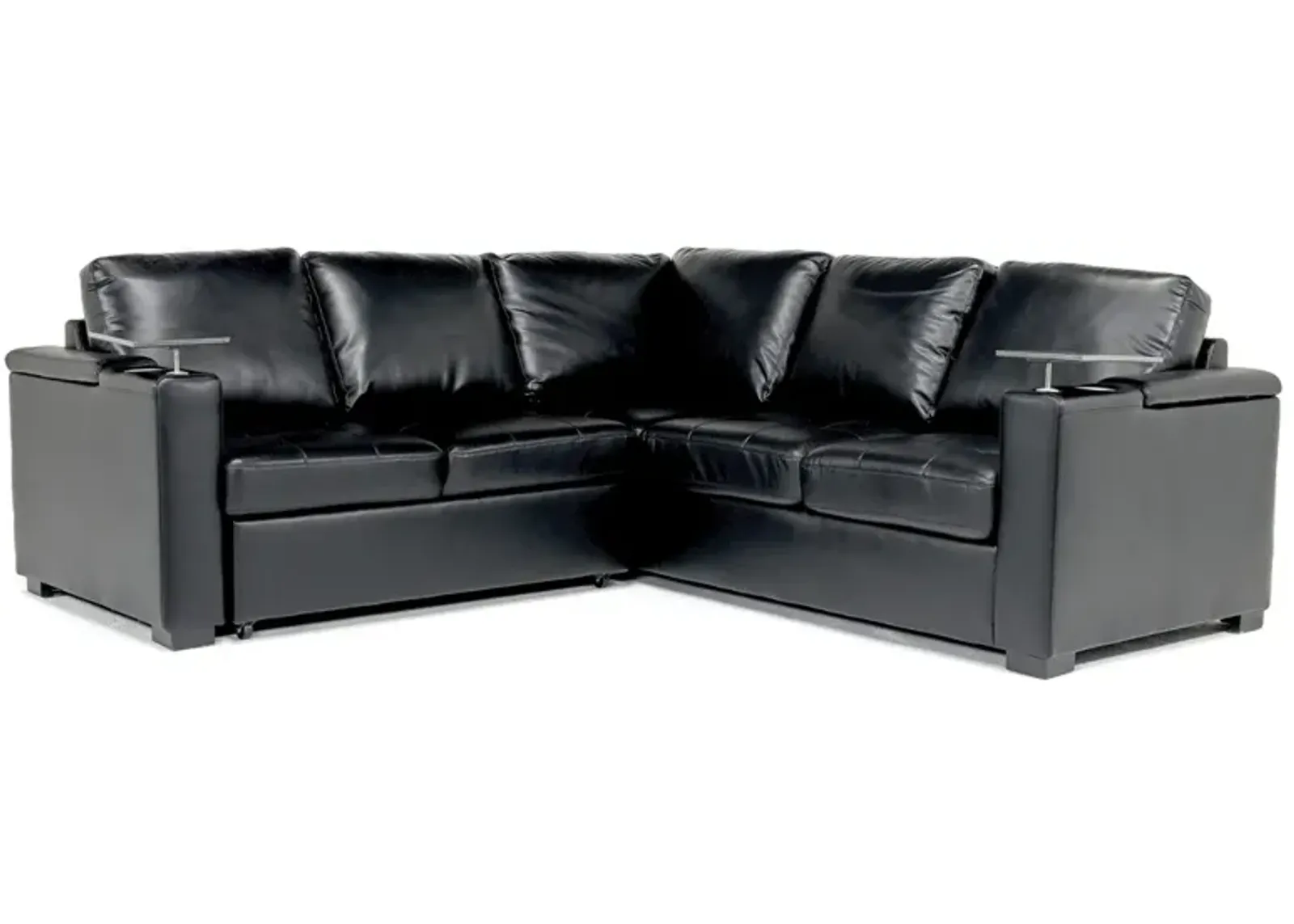 Luigi Full Tux Sleeper Sectional w/ USB Charger in Black, Left Facing