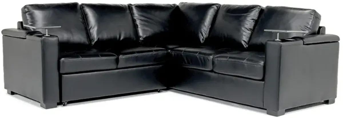 Luigi Full Tux Sleeper Sectional w/ USB Charger in Black, Left Facing