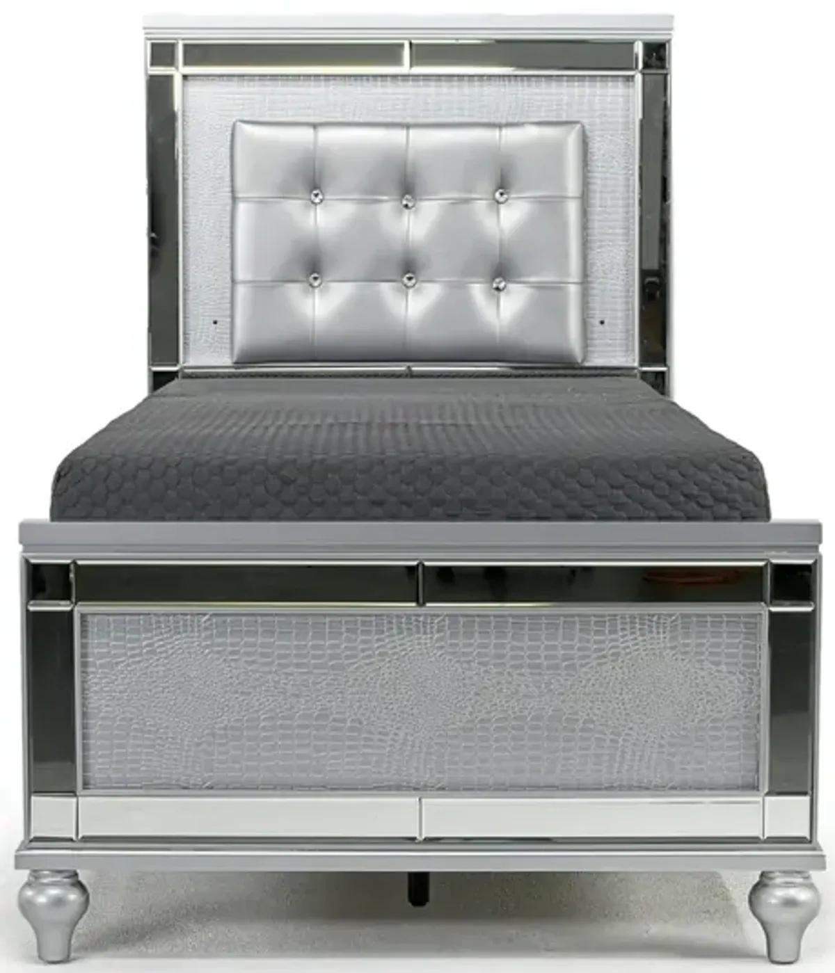 Valentino Panel Bed in Silver, Twin