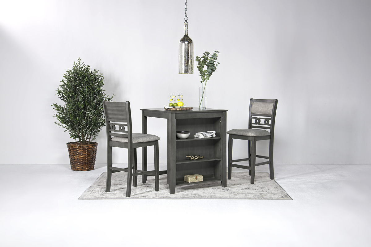Gia Counter Height Kitchen Island & 2 Stools in Gray