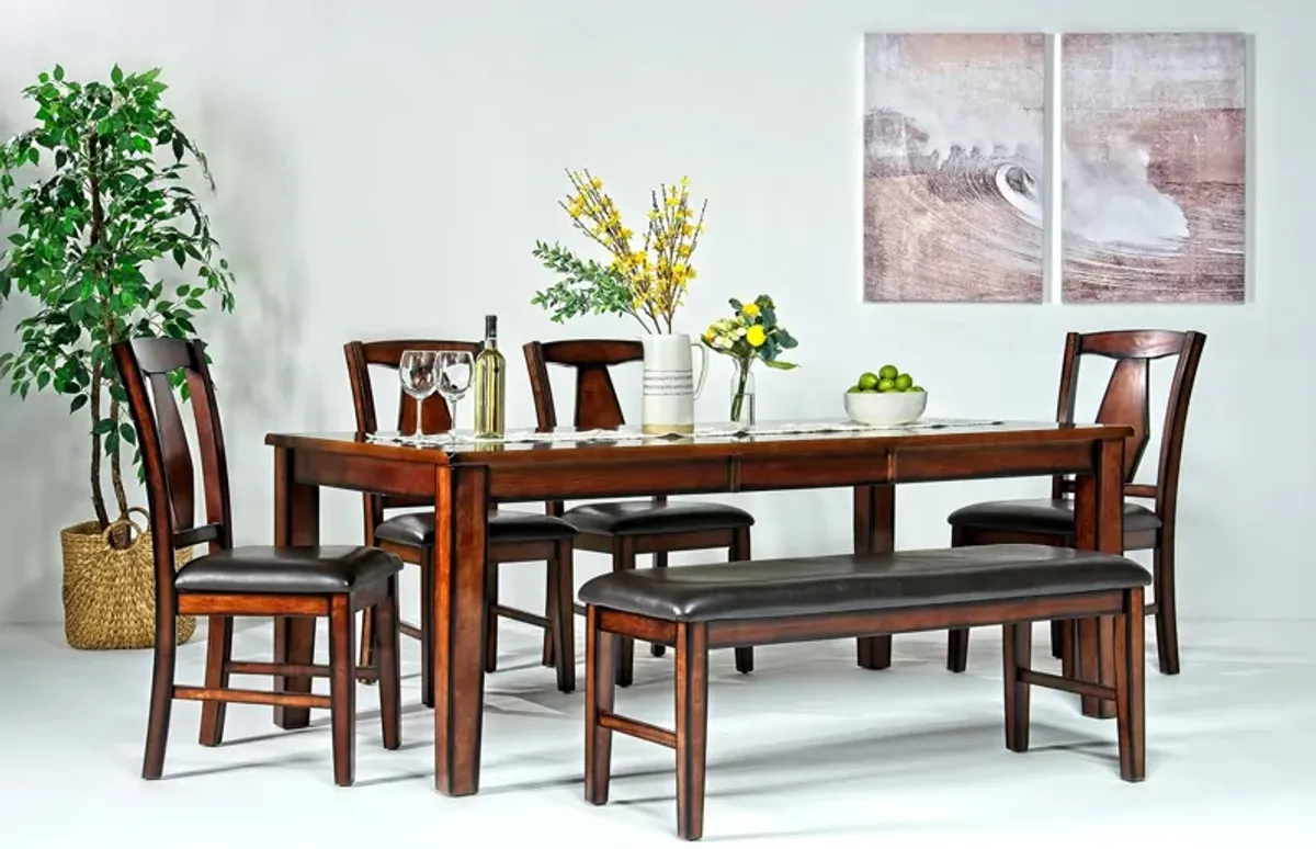 Napa Extendable Dining Table, 4 Chairs & Bench in Brown