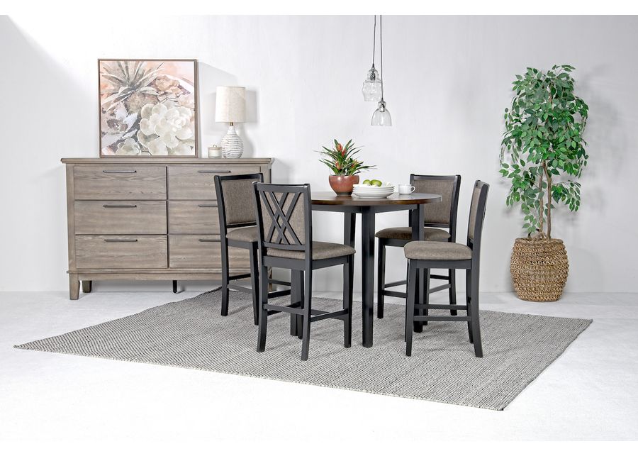 Potomac Round Counter Height Dining Table & 4 Stools in Brown / Black