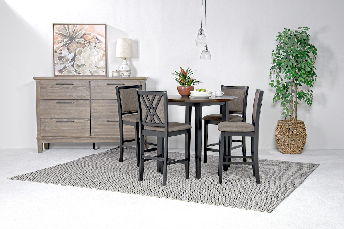 Potomac Round Counter Height Dining Table & 4 Stools in Brown / Black