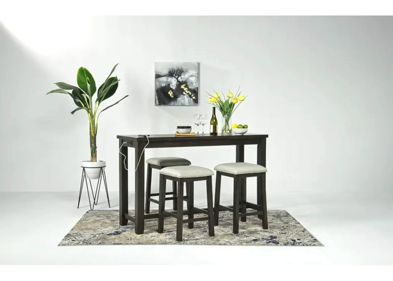 Stone Sofa Bar Table w/ Stools in Charcoal