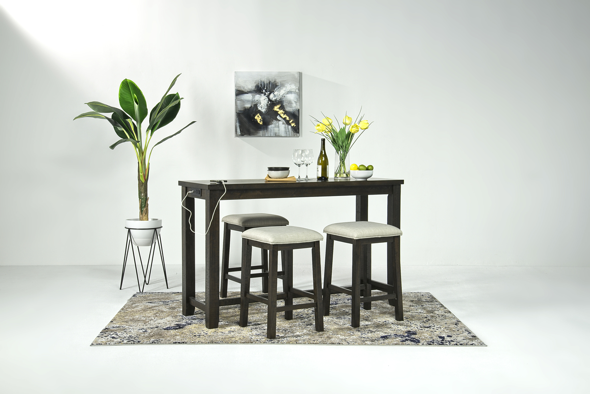 Stone Sofa Bar Table w/ Stools in Charcoal