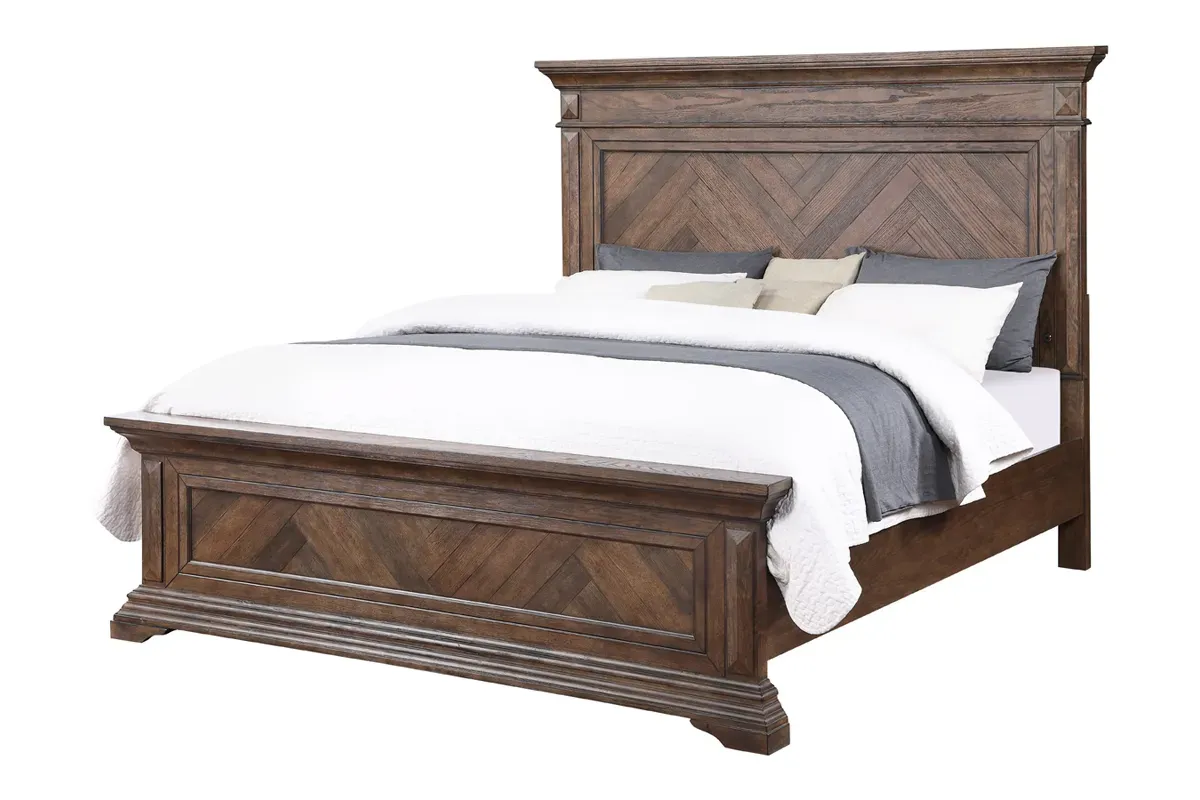 Jolie Vue Panel Bed, Dresser & Mirror in Brushed Walnut, Eastern King