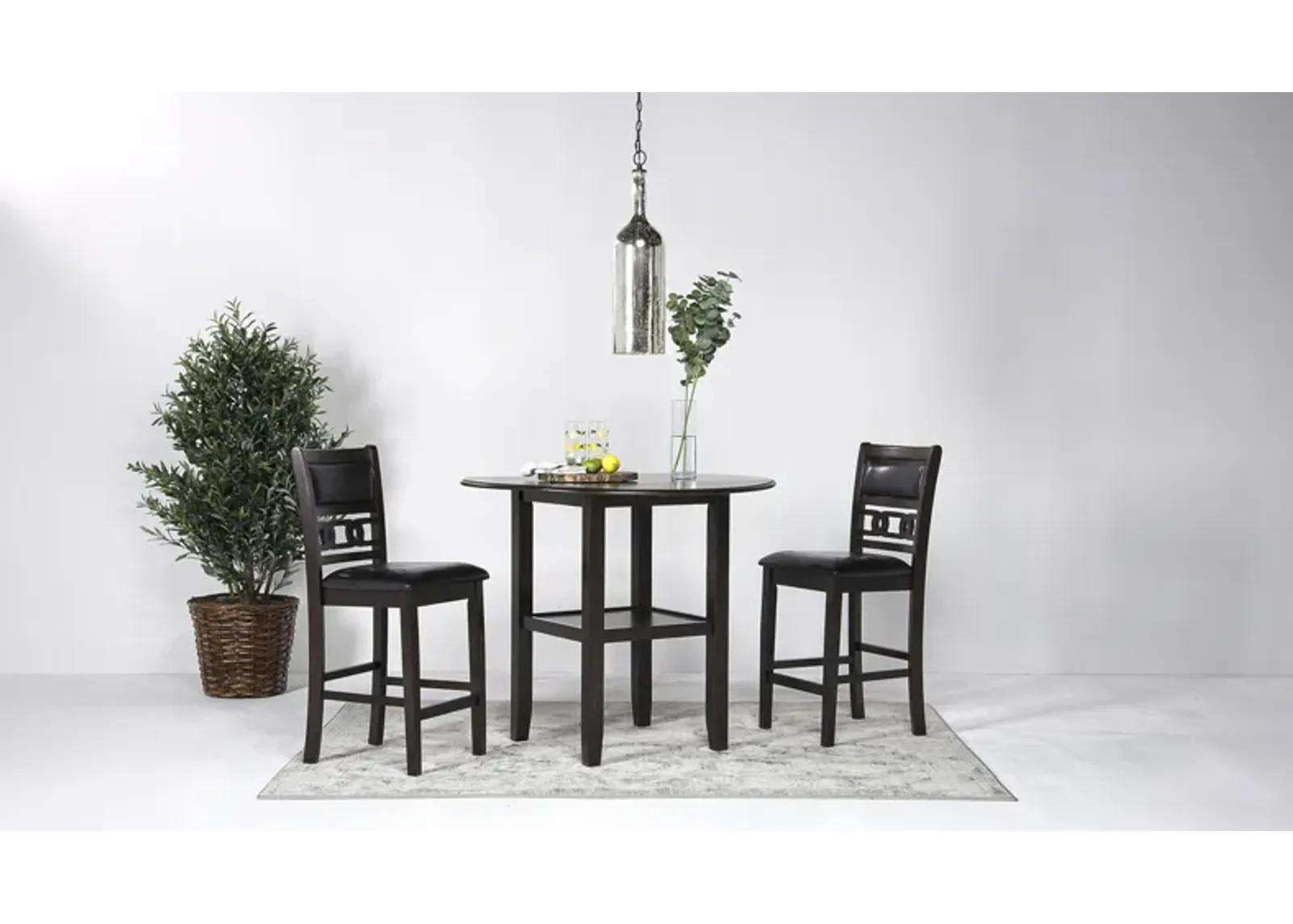 Gia Counter Height Extendable Round Dining Table & 2 Stools in Dark Brown