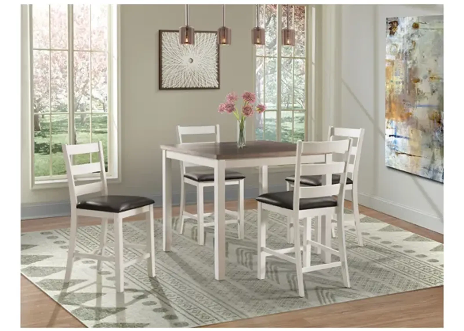 Kona Square Counter Height Dining Table & 4 Stools in Brown