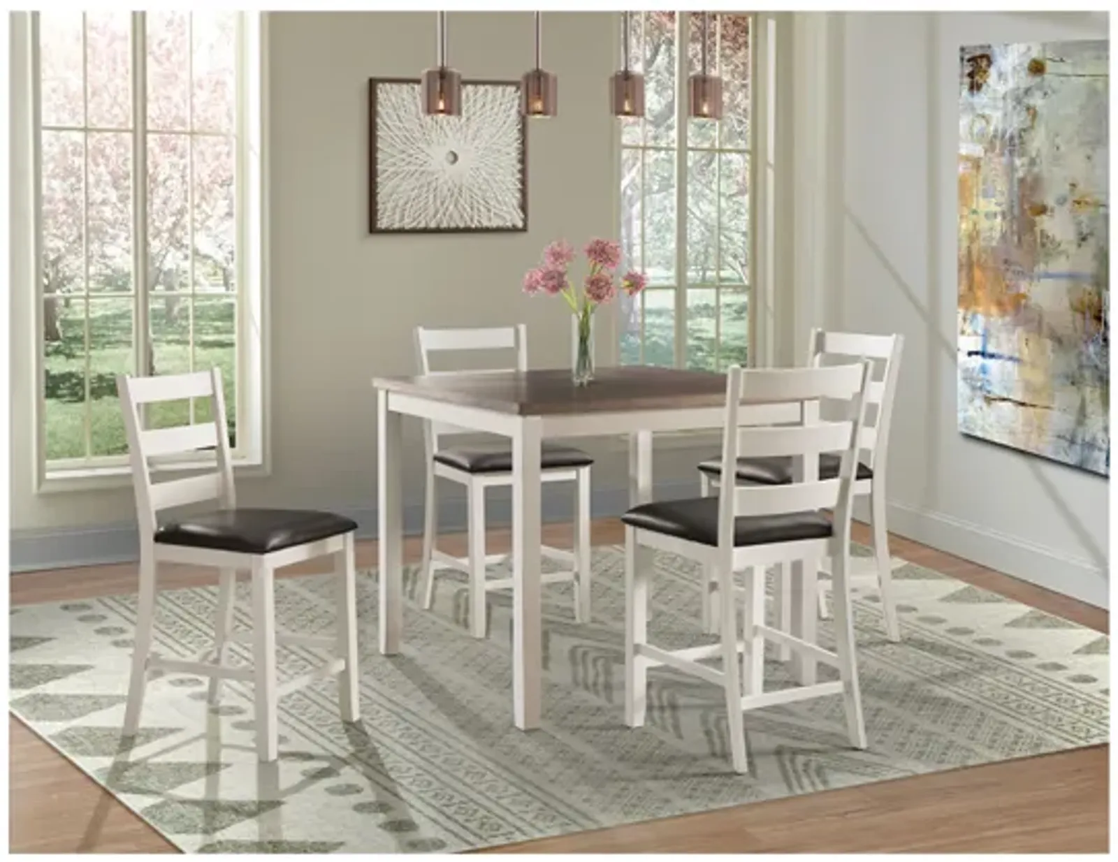 Kona Square Counter Height Dining Table & 4 Stools in Brown