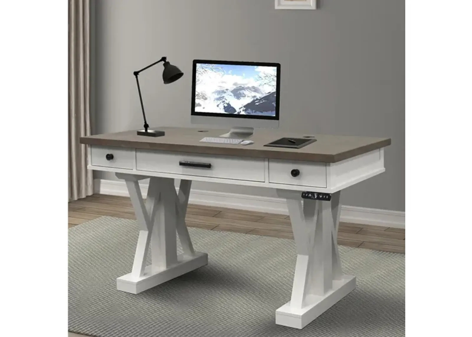 Americana Power Lift Office Desk in White