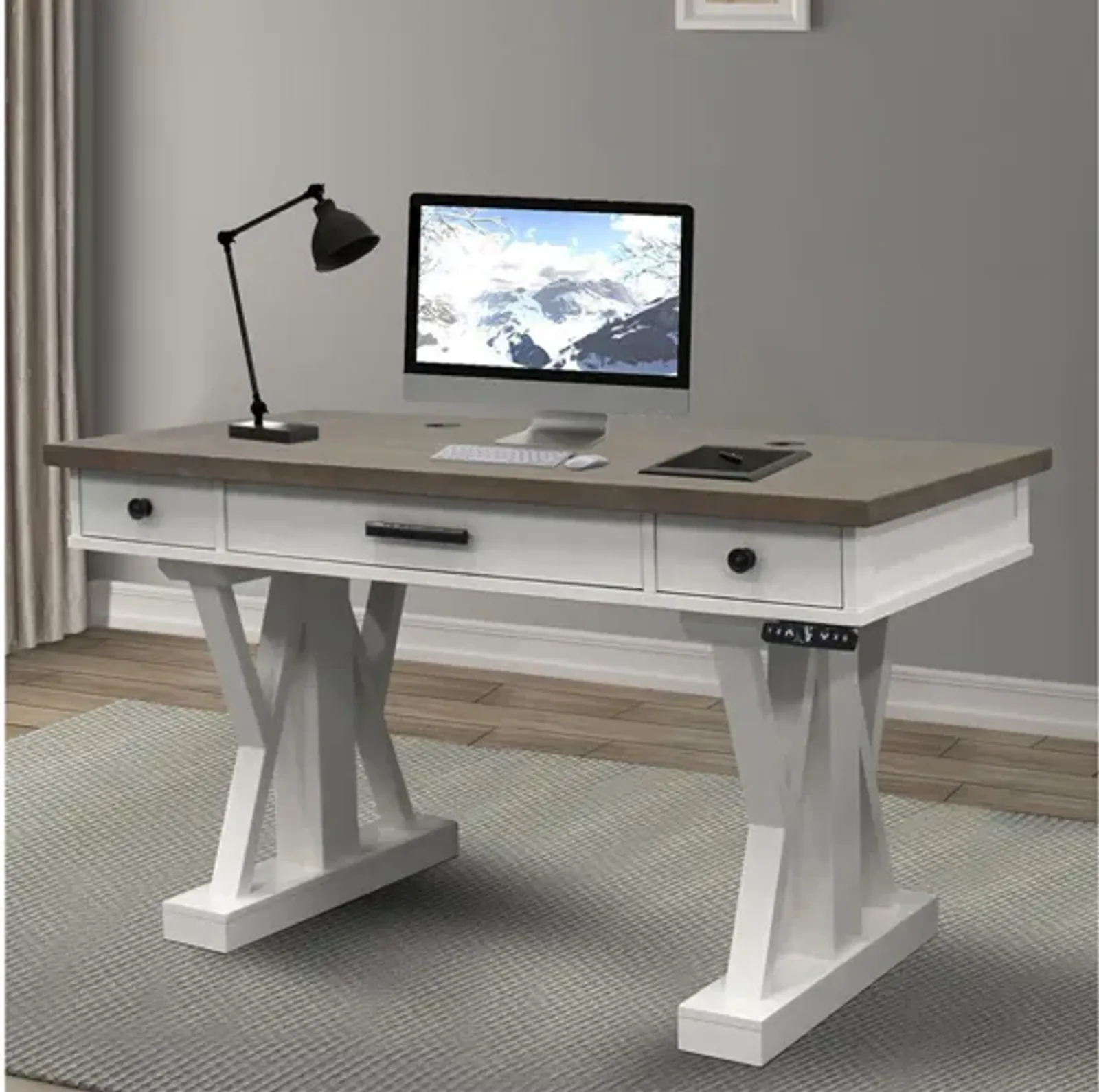 Americana Power Lift Office Desk in White