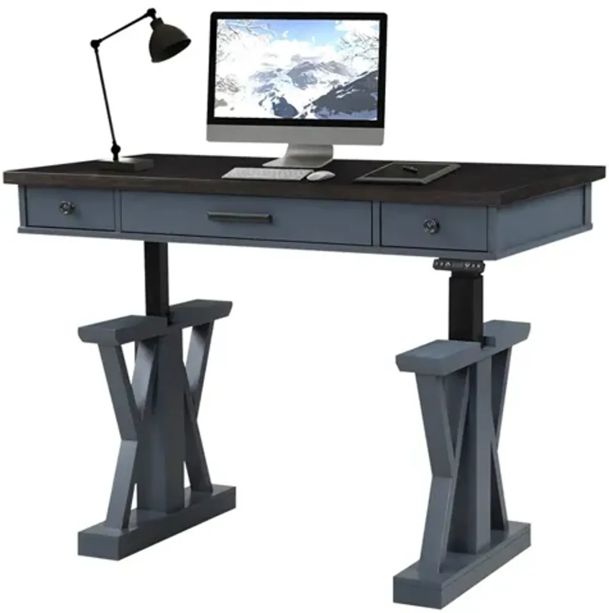 Americana Power Lift Office Desk in Blue