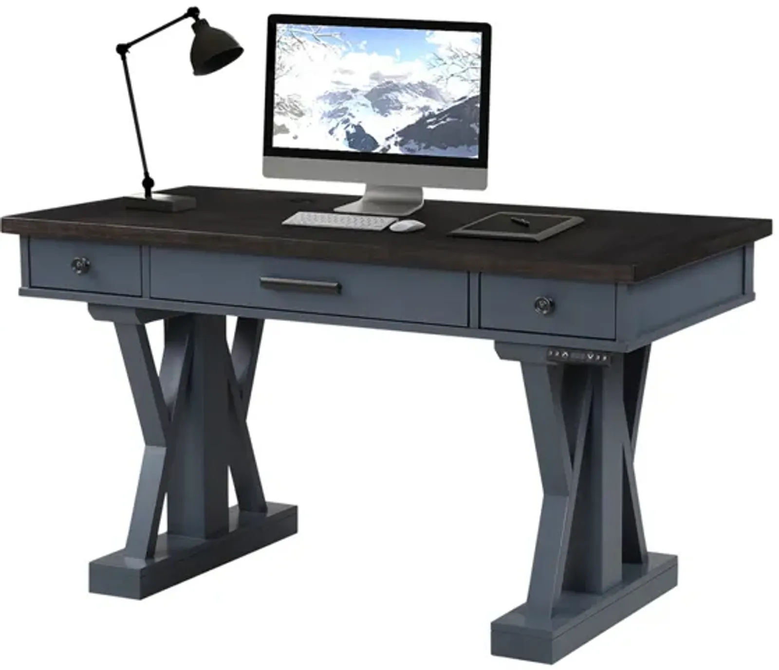 Americana Power Lift Office Desk in Blue