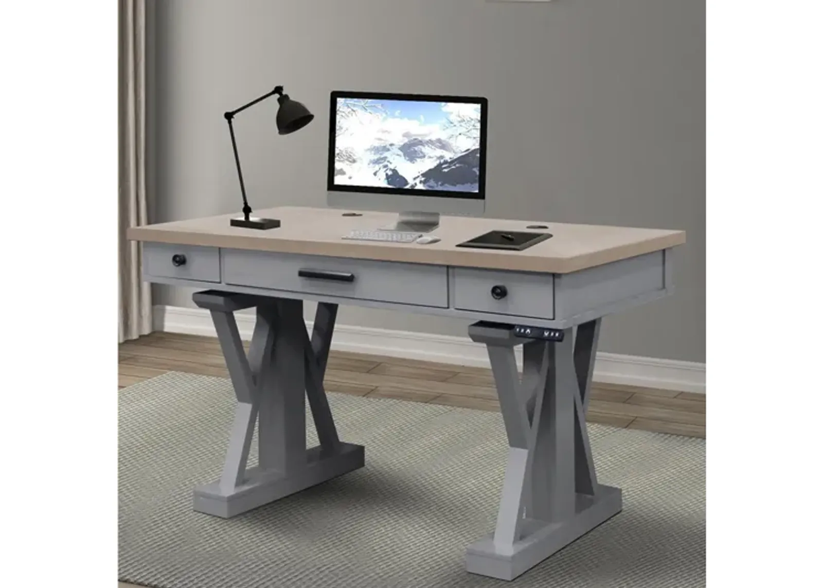 Americana Power Lift Office Desk in Gray