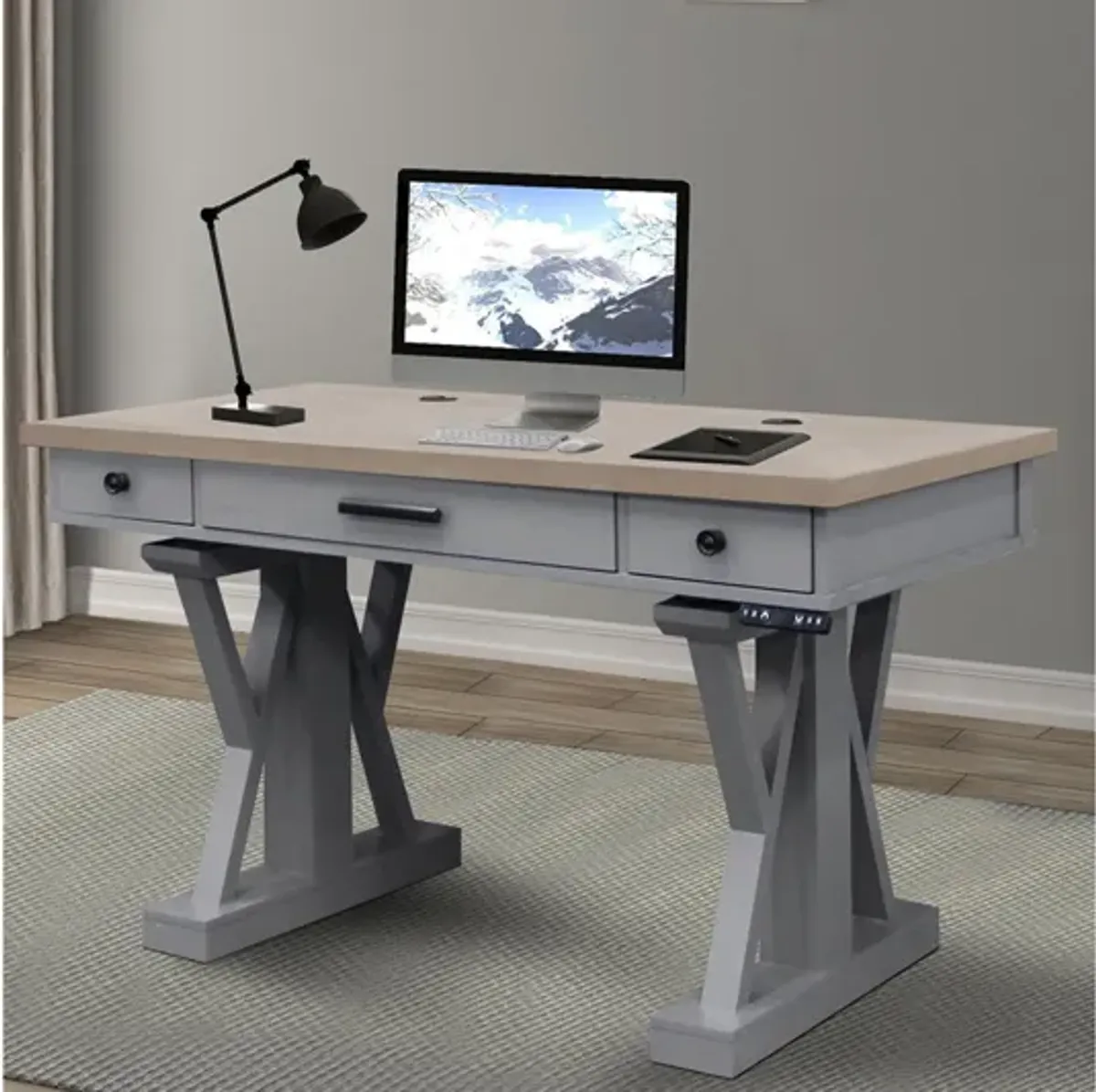 Americana Power Lift Office Desk in Gray