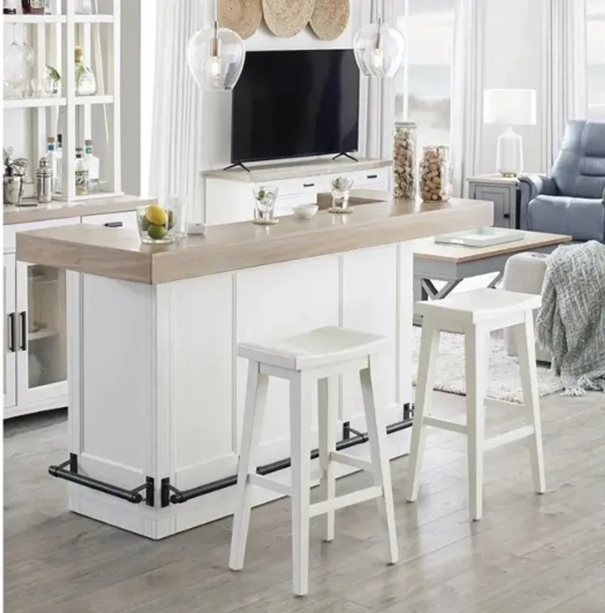 Americana Bar Height Dining Table & 2 Stools in Cotton