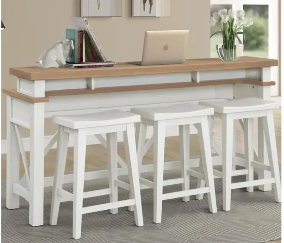 Americana Bar Height Sofa Bar Table w/ Stools in Cotton