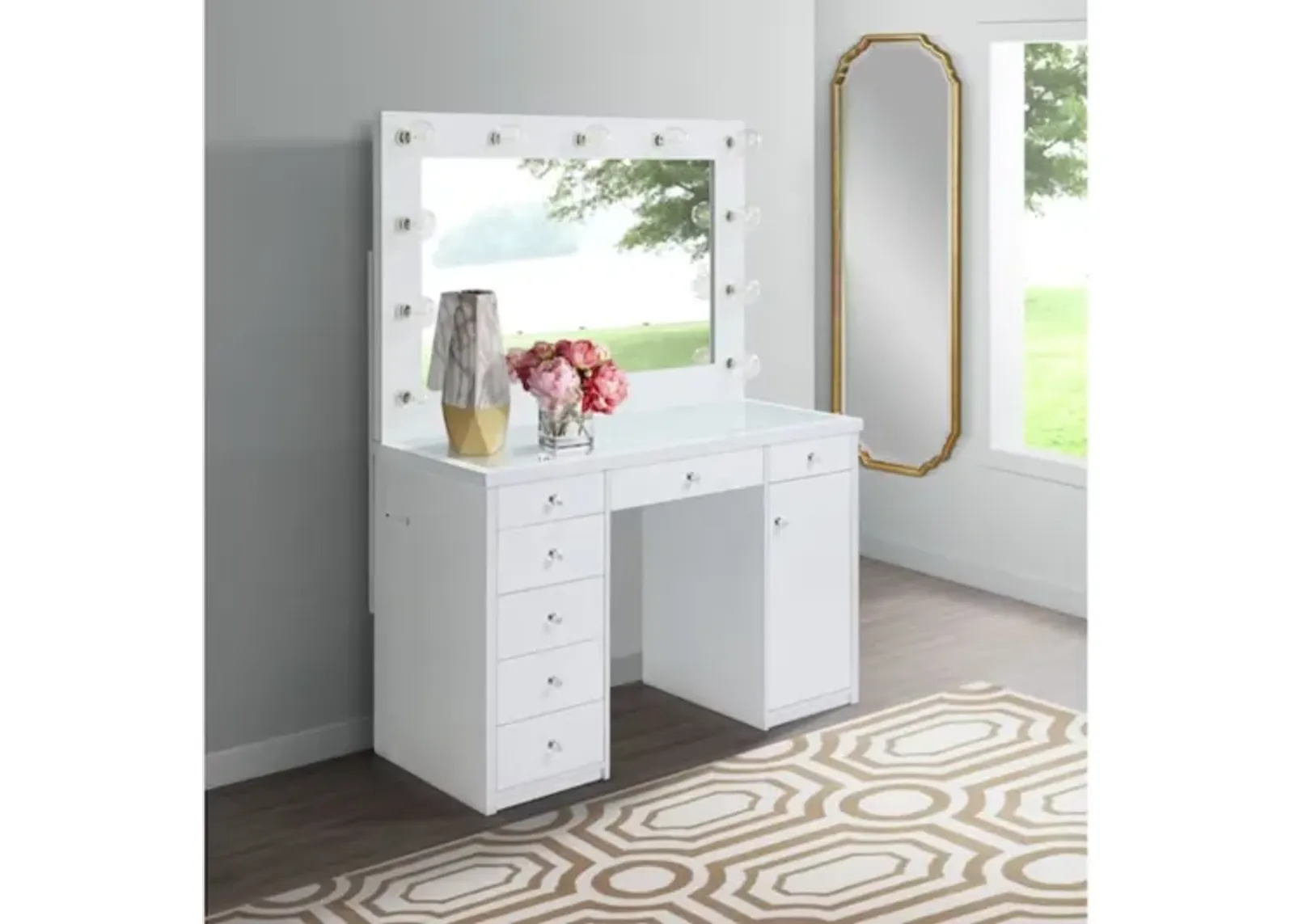 Amia Vanity & Mirror in White