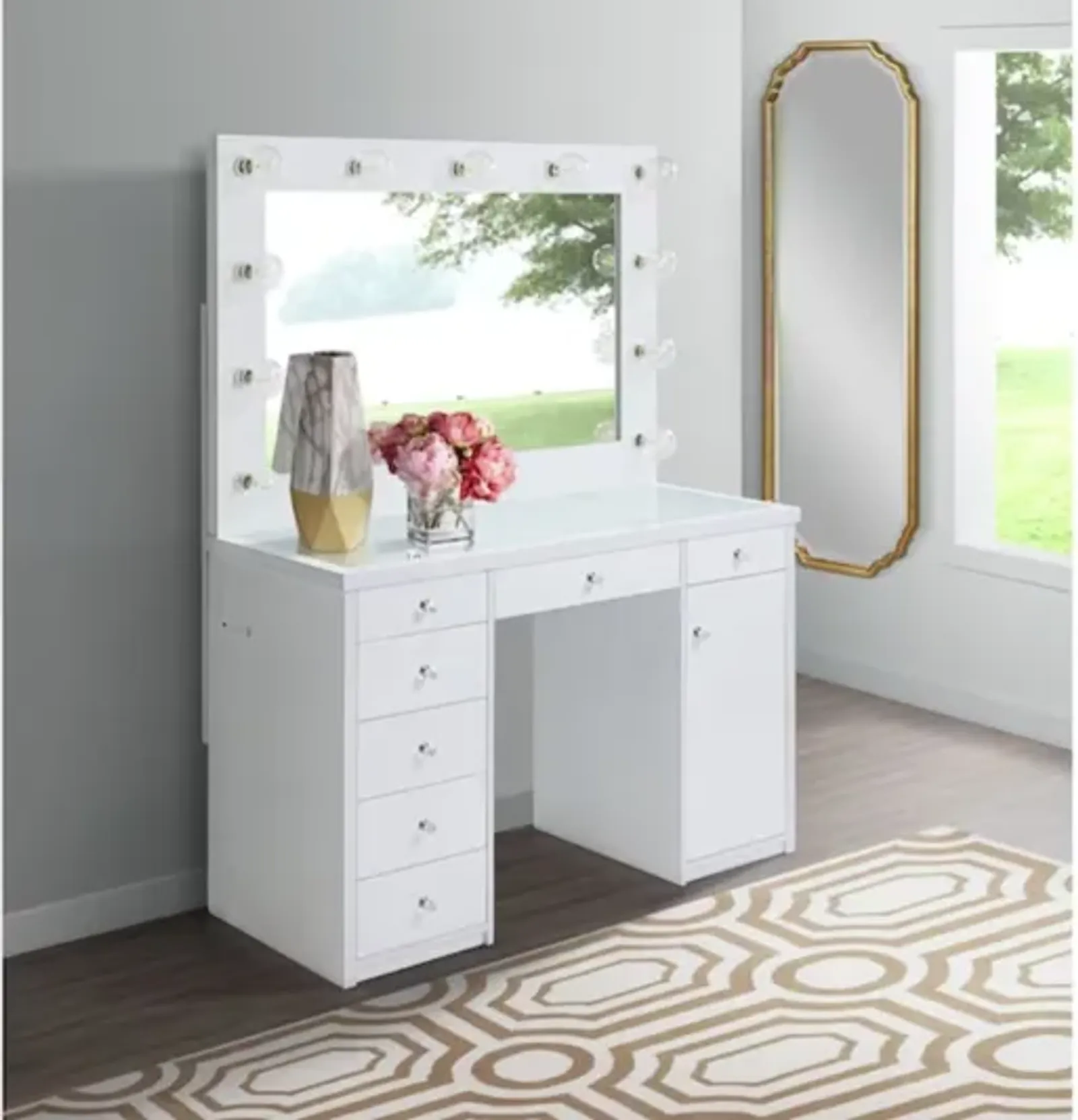 Amia Vanity & Mirror in White