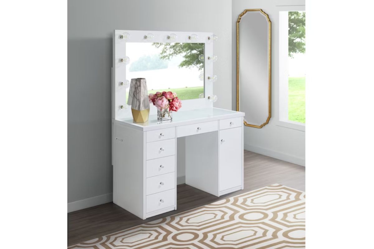 Amia Vanity & Mirror in White