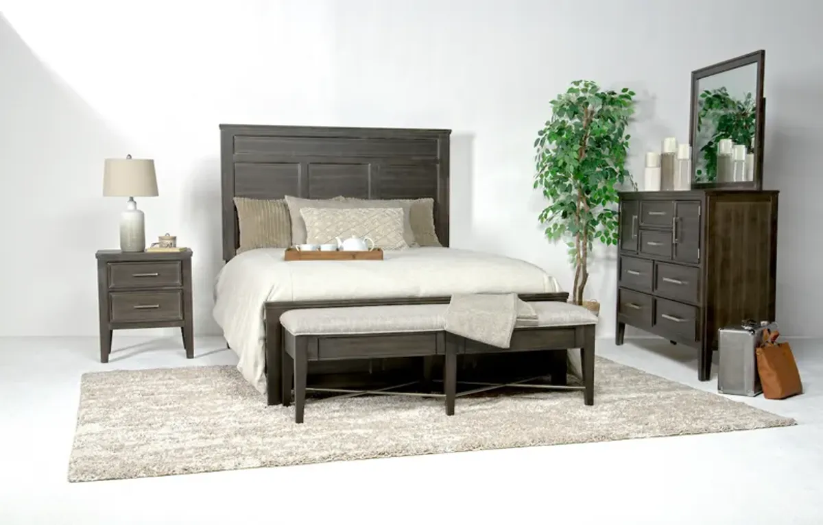 Andover Panel Bed, Dresser, Mirror & Nightstand in Nutmeg, Queen