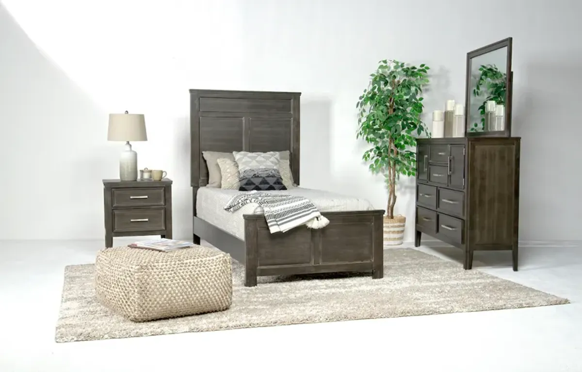 Andover Panel Bed, Dresser, Mirror & Nightstand in Nutmeg, Twin