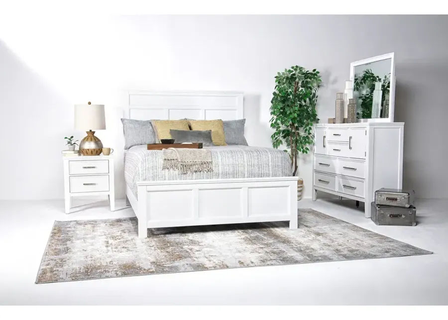 Andover Panel Bed, Dresser, Mirror & Nightstand in White, Queen