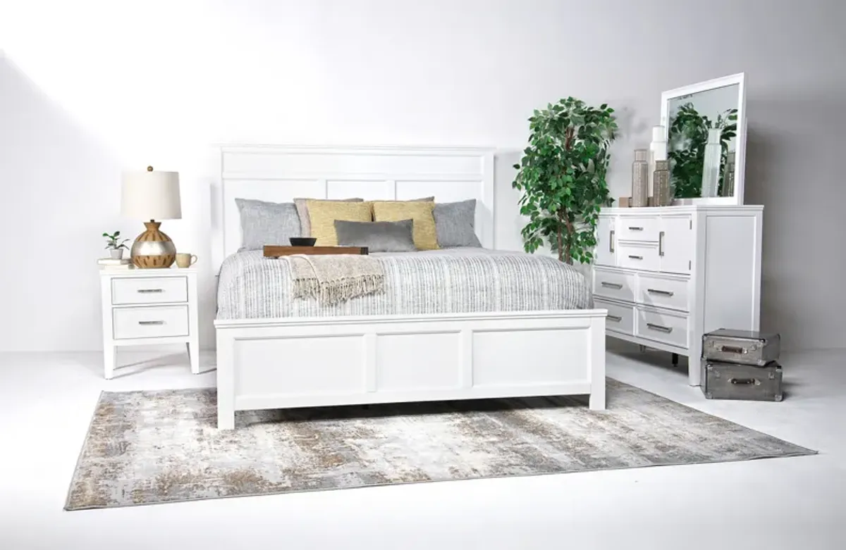 Andover Panel Bed, Dresser, Mirror & Nightstand in White, Eastern King