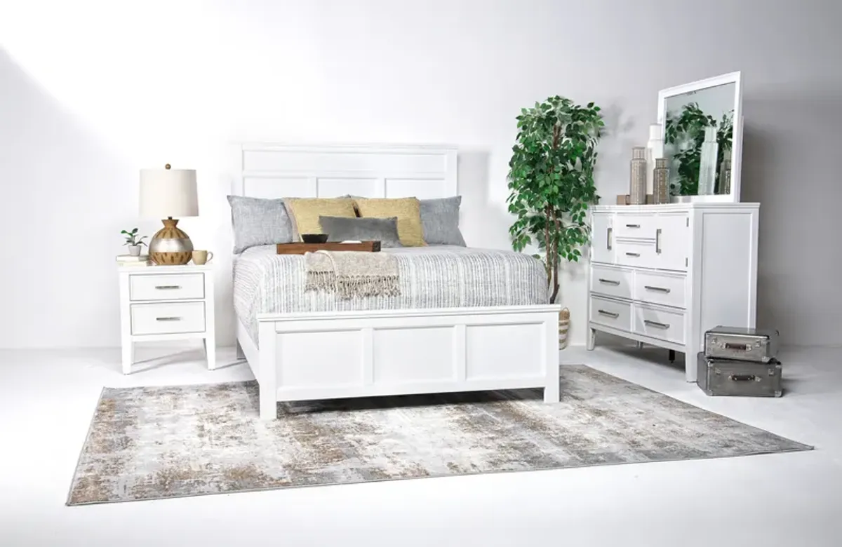 Andover Panel Bed, Dresser, Mirror & Nightstand in White, Full