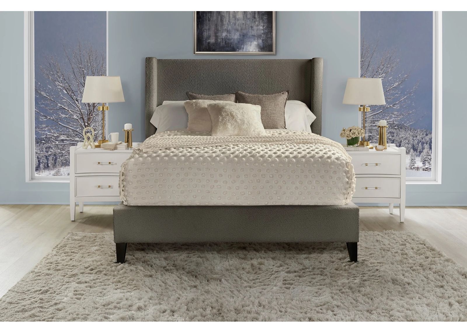 Angel Upholstered Bed in Charcoal, Eastern King