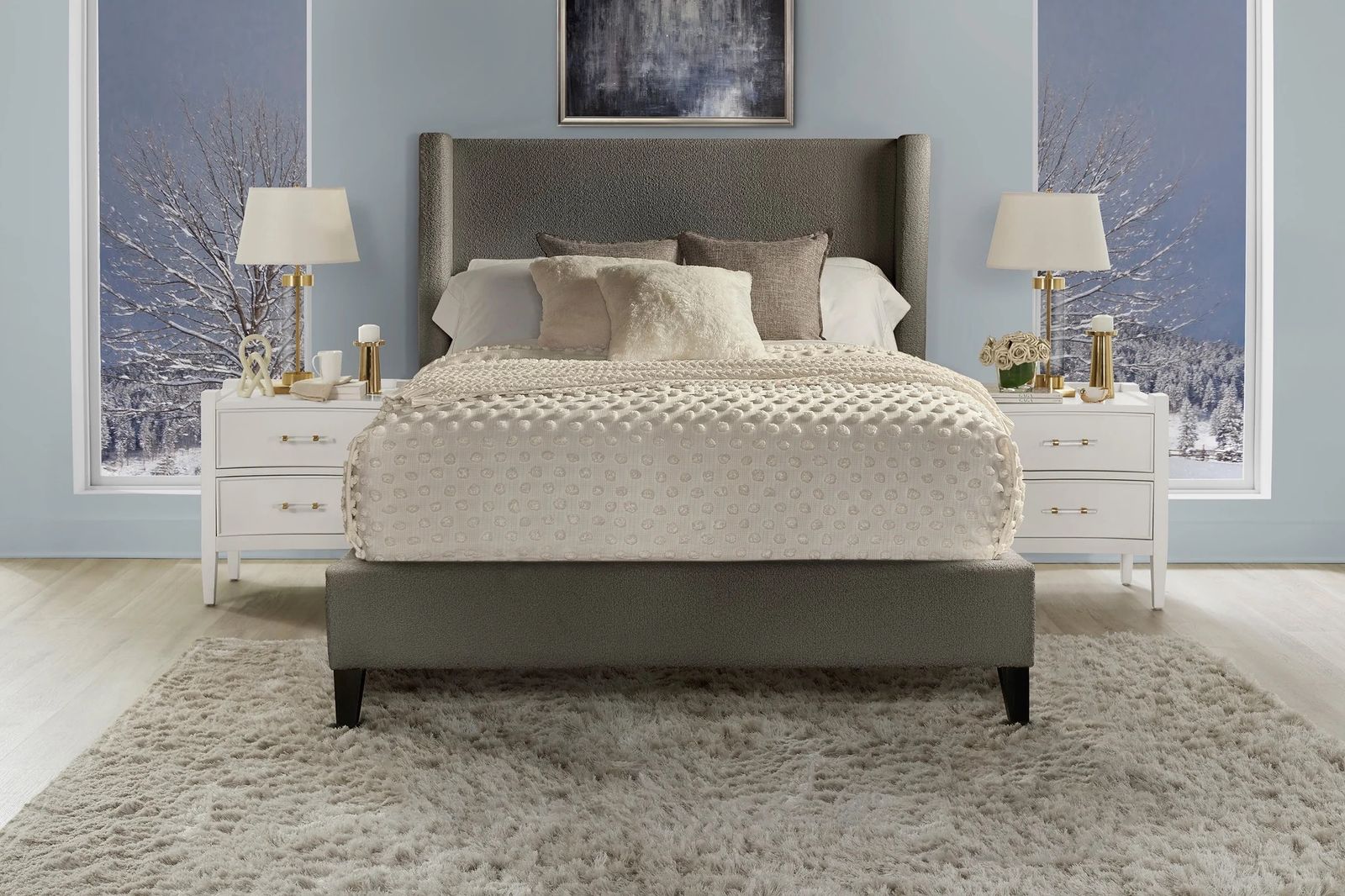 Angel Upholstered Bed in Charcoal, Eastern King