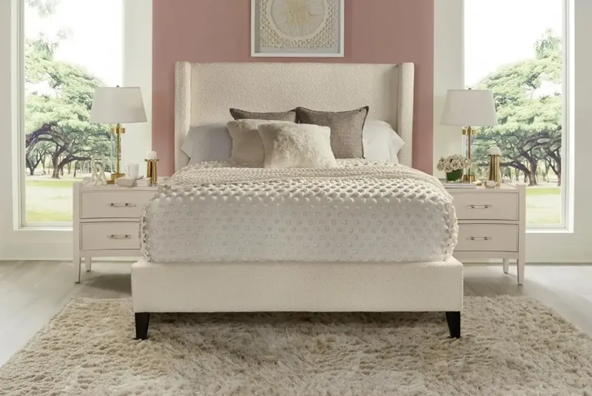 Angel Upholstered Panel Bed in Ivory, Queen