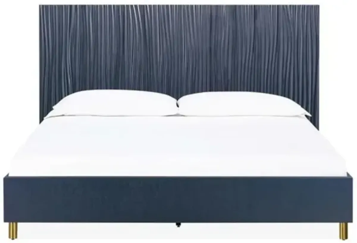 Argento Panel Bed, Dresser, Mirror & Nightstand in Navy Blue, Queen