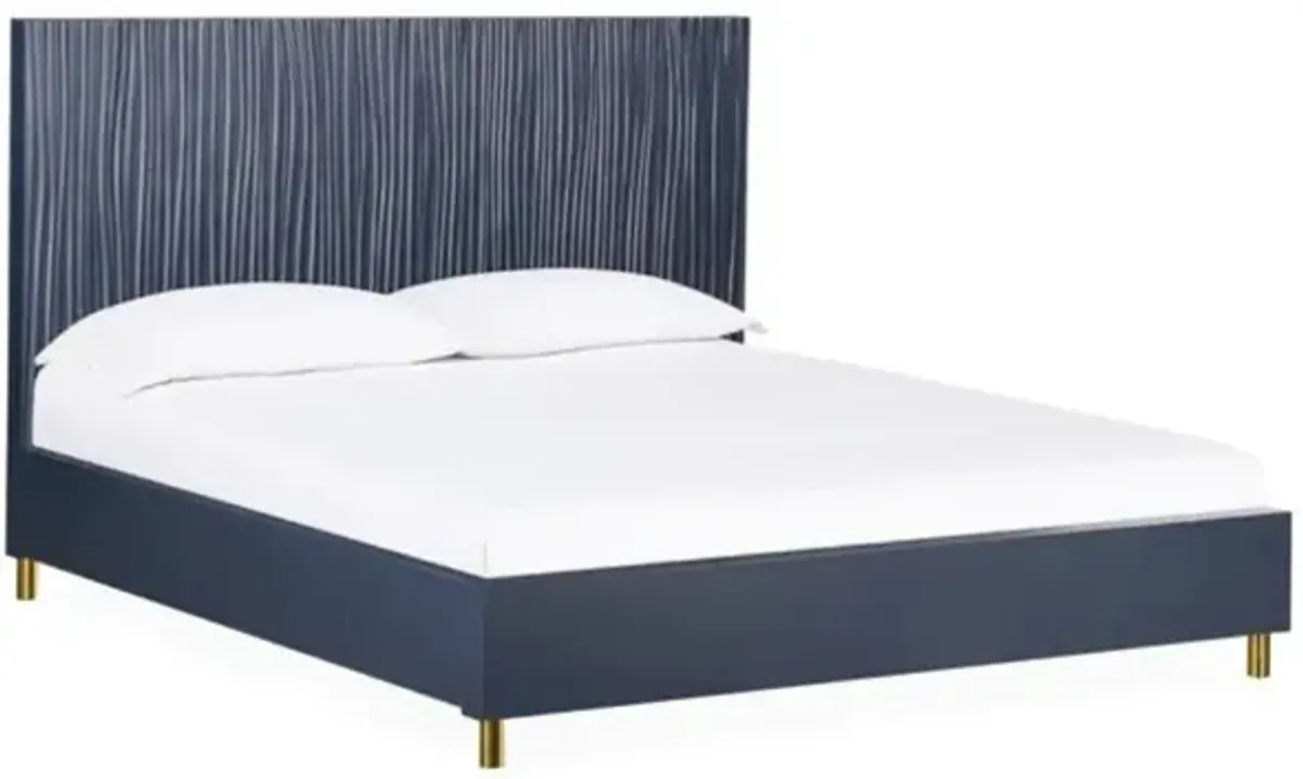 Argento Panel Bed, Dresser, Mirror & Nightstand in Navy Blue, Queen