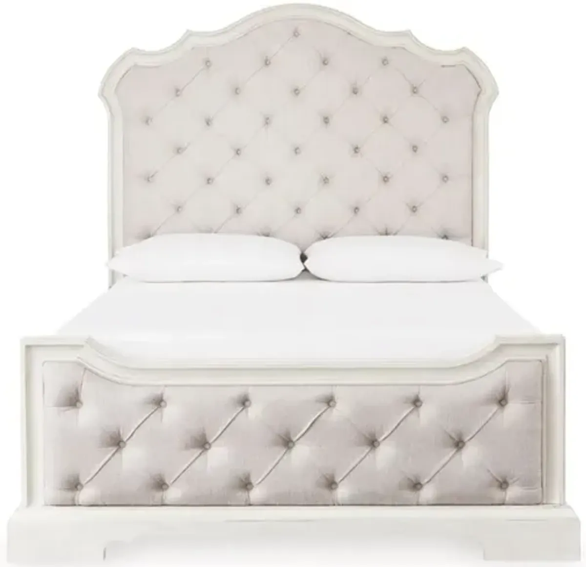 Arlendyne Upholstered Bed, Dresser, Mirror & Nightstand in Antique White, Queen