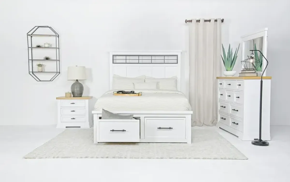 Ashbryn Storage Bed, Dresser, Mirror & Nightstand in White, Queen