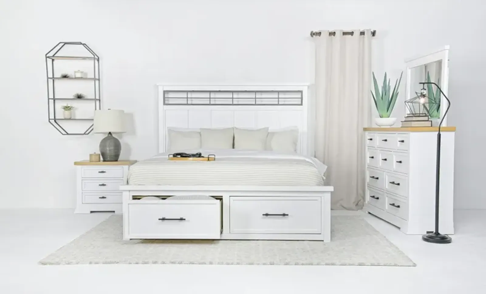 Ashbryn Storage Bed, Dresser, Mirror & Nightstand in White, Eastern King