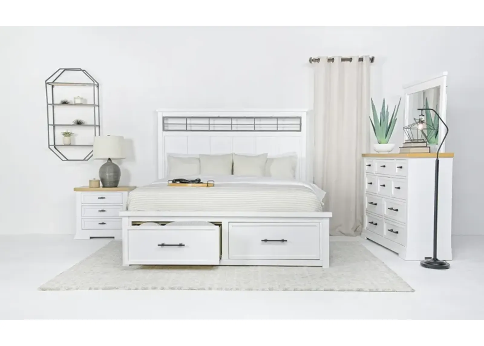 Ashbryn Storage Bed, Dresser, Mirror & Nightstand in White, CA King