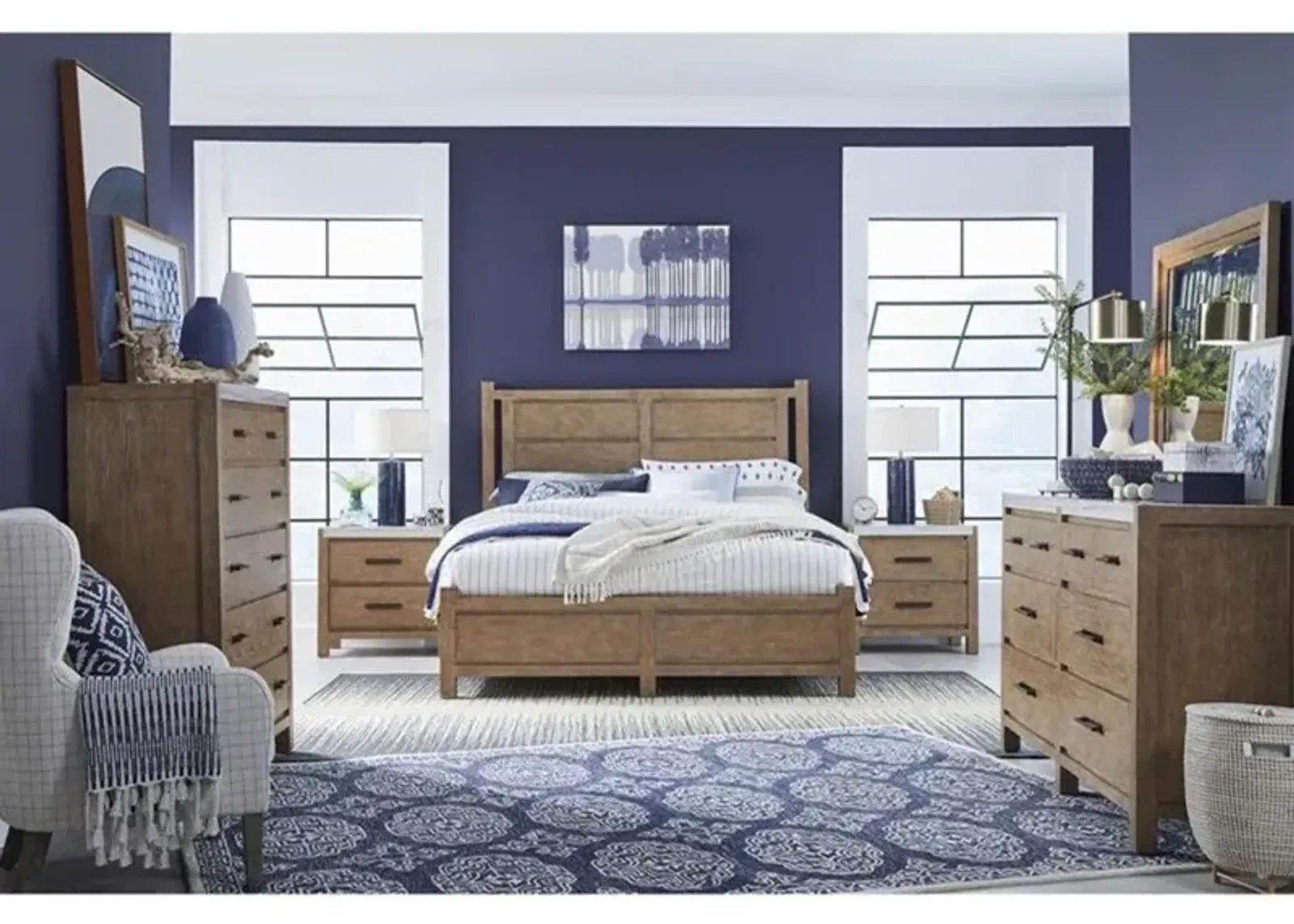 Aspen Valley Panel Bed, Dresser, Mirror & Nightstand in Sierra Brown, Eastern King