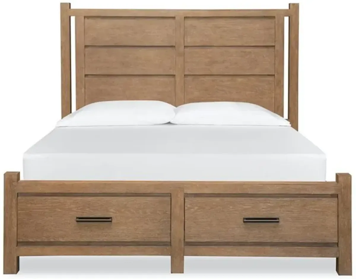 Aspen Valley Panel Bed w/ Storage, Dresser, Mirror & Nightstand in Sierra Brown, Queen