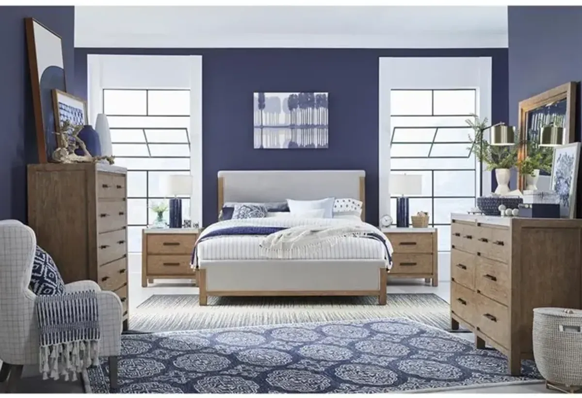 Aspen Valley Upholstered Panel Bed, Dresser, Mirror & Nightstand in Sierra Brown, Queen