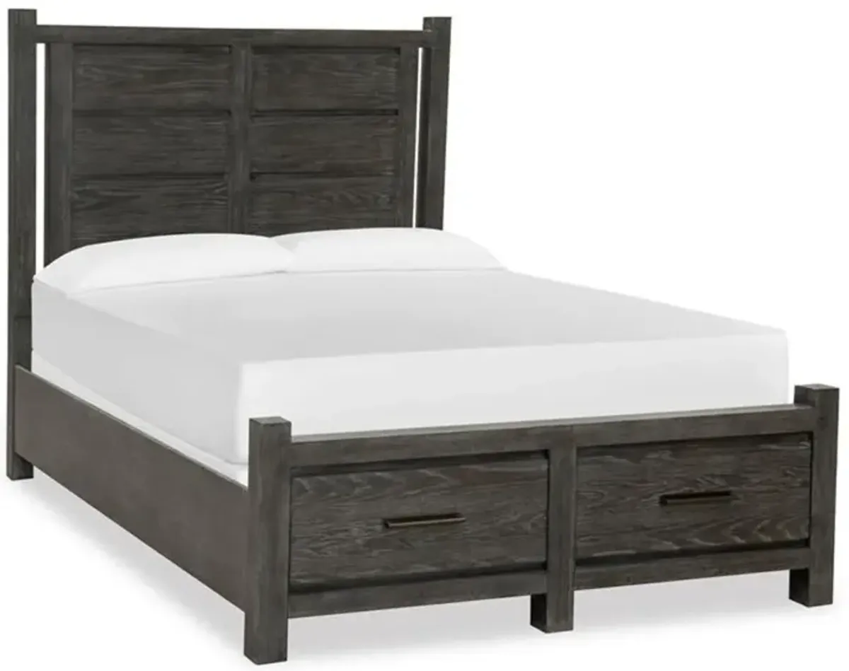 Aspen Valley Storage Bed, Dresser, Mirror, Nightstand in Black, Queen
