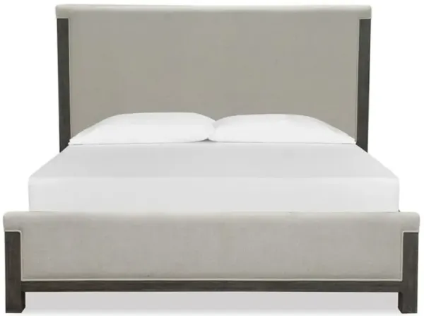 Aspen Valley Upholstered Bed, Dresser, Mirror, Nightstand in Black, Queen