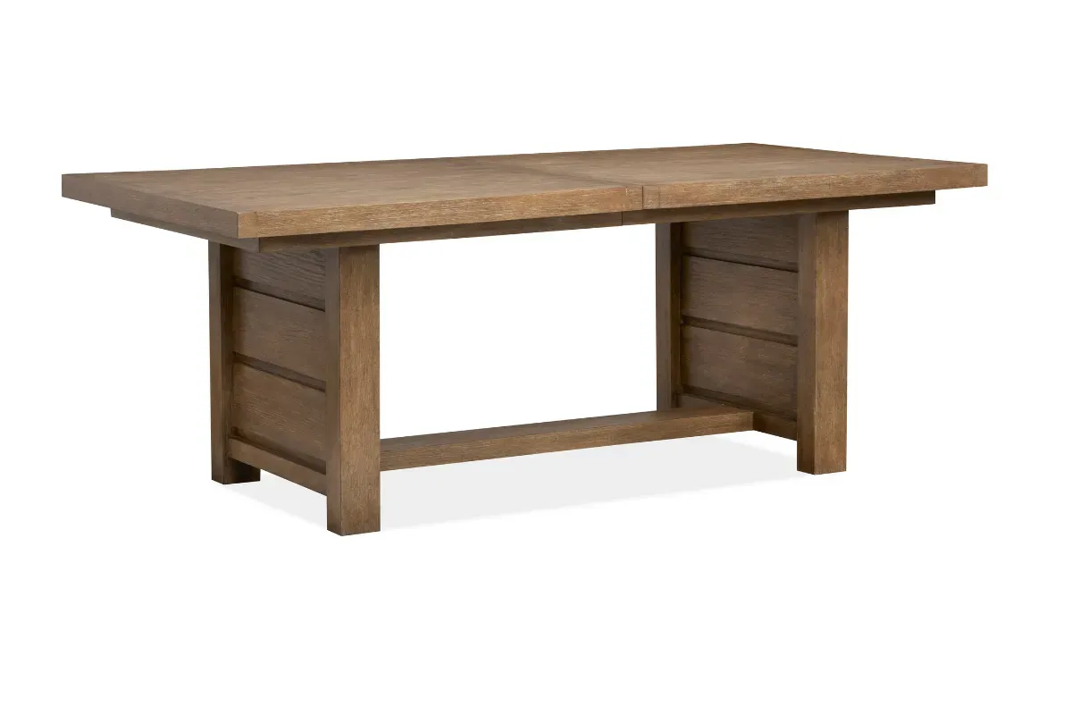 Aspen Valley Trestle Dining Table, 4 Chairs & Bench in Sierra Brown