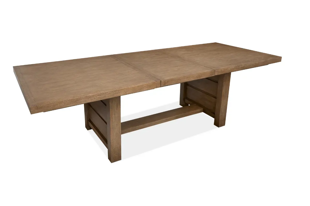 Aspen Valley Trestle Dining Table, 4 Upholestered Chairs & Bench in Sierra Brown